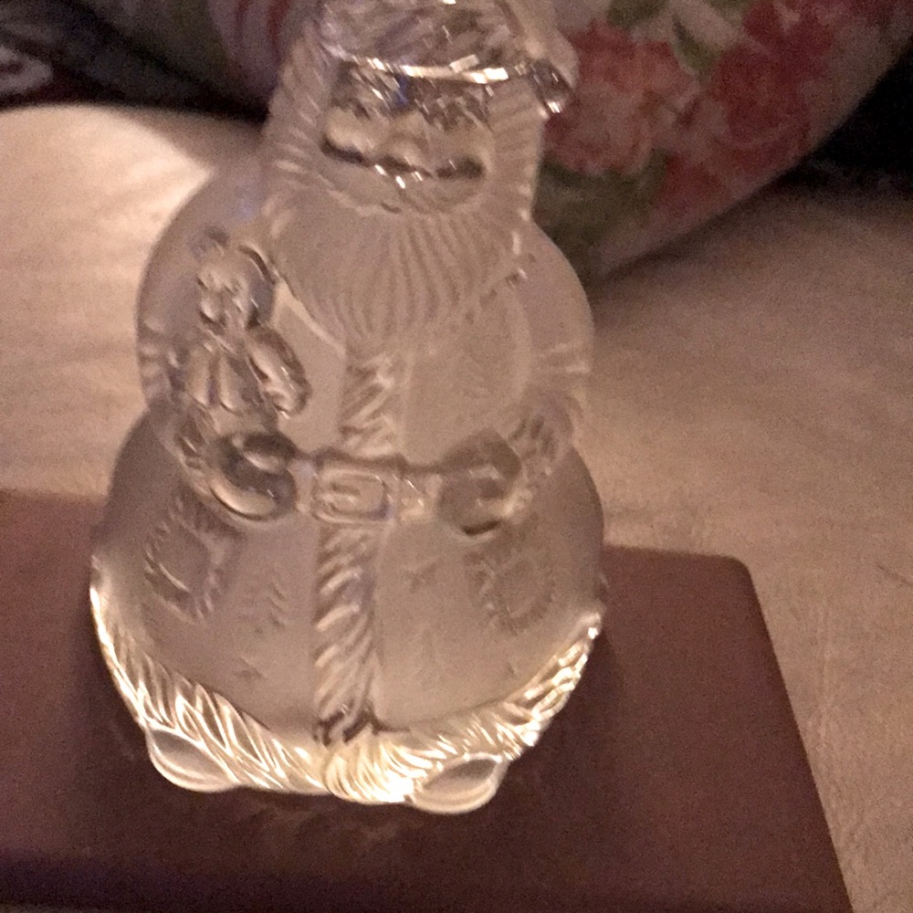 Crystal etched glass Santa candle holder